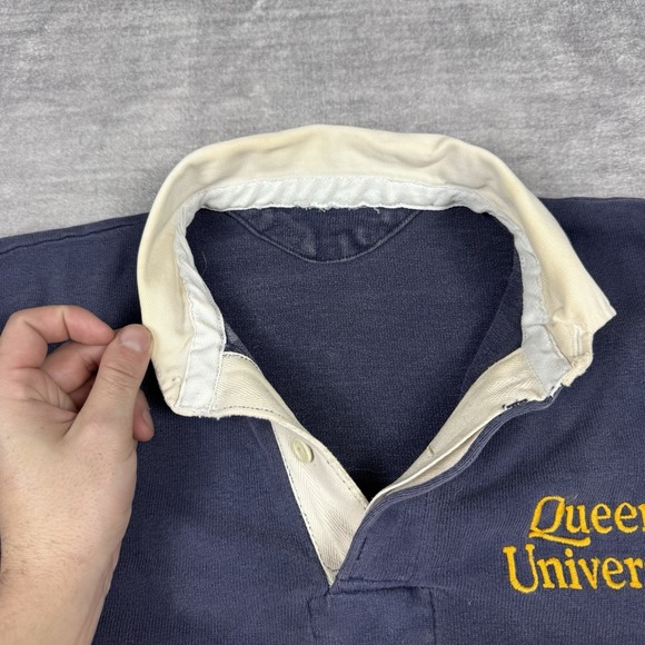 Barbarian Shirt Mens Large Blue Stripped Vtg 90s Rugby Polo Queens University - Picture 3 of 9